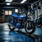 Classic motorcycle parked in a garage - ai generated image