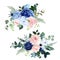 Classic navy blue, blush pink rose, hydrangea, ranunculus, dahlia, white anemone