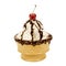 Classic Old Fashioned Hot Fudge Sundae With Cherry On Top