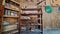 classic old library with wooden bookshelf interior, retro vibes library