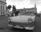Classic old vintage yank tank Cuban Car in Center of Havana Cuba in Black and White