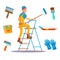 Classic Painter Vector. Painting Wall With Brush. House Painter With Paintbrush.