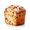 Classic panettone, a traditional Italian holiday dessert, isolated on a clean white background.