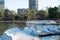 Classic pedal boats of the Lake of the Bosques of Palermo in Buenos Aires, capital of Argentina