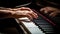 Classic piano key with musician hands playing. Generative AI