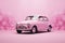 Classic pink car in barbie style