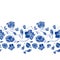 Classic porcelain blue floral border. Royal hand drawn elegant baroque floral design.