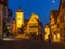 Classic postcard night view of the medieval old town of Rothenburg ob der Tauber, Bavaria, Germany
