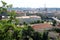 Classic Prague - aerial view to old roof buildings and street ,  Czech Republic