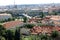 Classic Prague - aerial view to old roof buildings and street ,  Czech Republic