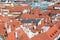 Classic Prague - aerial view to old roof buildings and street ,  Czech Republic