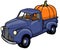 classic pumpkin truck with large pumpkin in back
