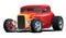 Classic Red Custom Street Rod Car with Hotrod Flames and Chrome Rims Isolated Vector Illustration