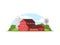 Classic red farmhouse semi flat vector illustration