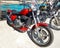 classic red Honda Magna Japanese cruiser motorcycle. Expo Wheels 2021 motorbikes show.