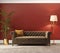 Classic Red interior with velvet sofa