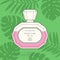 Classic retro bottle of perfume on a tropical background.