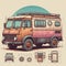 classic retro vintage rusty off-road camper custom vintage van with detailed parts and schematics