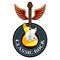 Classic rock music label with a electric guitar and wings