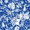 Classic royal porcelain blue floral pattern. Royal hand drawn elegant baroque floral design.