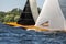 Classic sailing yachts on a lake in a regatta