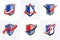 Classic shields shapes set with different additional elements vector symbols set, defense and safety icons, ammo emblems