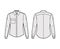 Classic shirt technical fashion illustration with long sleeves, front button-fastening, angled flap pocket, rounded yoke