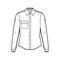 Classic shirt technical fashion illustration with long sleeves, front button-fastening, angled flap pocket, rounded yoke