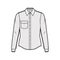 Classic shirt technical fashion illustration with long sleeves, front button-fastening, angled flap pocket, rounded yoke