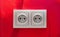 Classic simple european eu double electrical outlet, 220W sockets on the wall, socket object detail, macro, closeup, front view