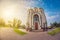 Classic small modern church in Russia. distortion perspective fisheye lens