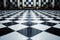 Classic sophistication, black and white checkerboard pattern adorns marble floor