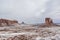 Classic southwest desert landscape with snow on the ground in Monument Valley