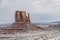 Classic southwest desert landscape with snow on the ground in Monument Valley