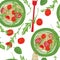 Classic spaghetti with arugula, tomatoes and sausages Seamless pattern