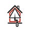 Classic spatula icon, build materials. House with work tools, pl