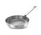 Classic stainless steel fry pan with handle. Kitchen and domestic symbol.