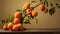 Classic Still Life: Apricots On Branch With Explosive Pigmentation