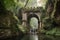 classic stone archway over a serene waterfall