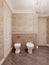 Classic style bathroom with toilet and bidet in beige and yellow