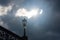 Classic style city lamppost at sunset, close up