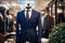 A Classic Suit in navy color in a Clothing Store. Generative AI