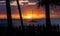 Classic sunset in Waikiki beach, Oahu, Hawaii with sailboat