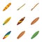 Classic surf board icon set, flat style