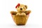 Classic teddy bear red bow in the basket.