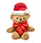 Classic teddy bear with red bow and Santa hat.