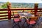 Classic terrace furniture with beautiful view of city Pecs in Hungay
