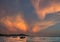 Classic Thailand sunset view with long tail boats, huge 56MP panorama