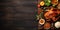 Classic Thanksgiving turkey dinner Top down view side border on a dark wood background 4