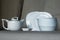 Classic till life photograph with kitchen ceramic objects: plate